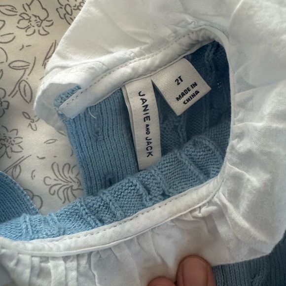 Janie and Jack Blue Knit Skirt and Top set with White Eyelet details - Picture 3 of 4